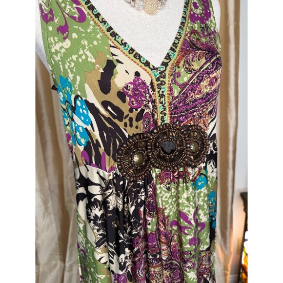 VTG ECI Babydoll Empire waist M Boho Dress Festival Beaded fairy Whimsigoth Y2K - Picture 5 of 12